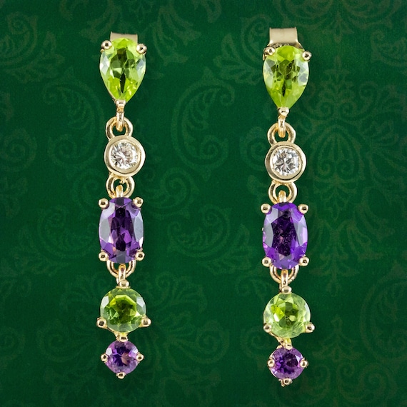 Edwardian Suffragette Style Drop Earrings 9ct Gold