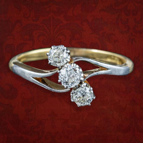 Antique Victorian Art Nouveau Diamond Trilogy Twist Ring 0.40ct Total