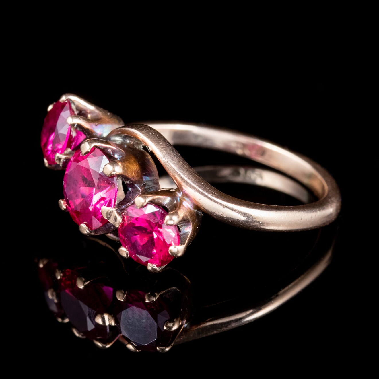 Synthetic Ruby Trilogy Ring 9ct Rose Gold 2.50ct Of Ruby