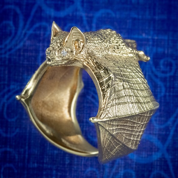 Diamond Bat Ring Sterling Silver 18ct Gold Gilt