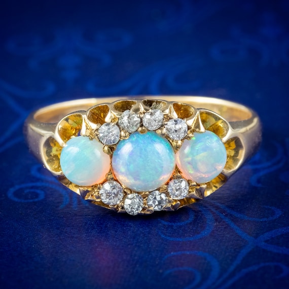 Antique Victorian Opal Diamond Cluster Ring 0.80ct Opal