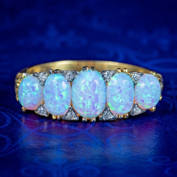 Victorian Style Opal CZ Five Stone Ring