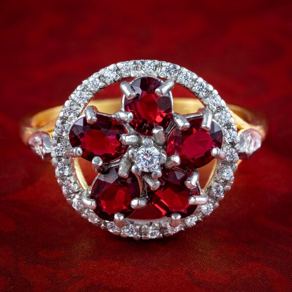 Victorian Style Garnet CZ Flower Cluster Ring