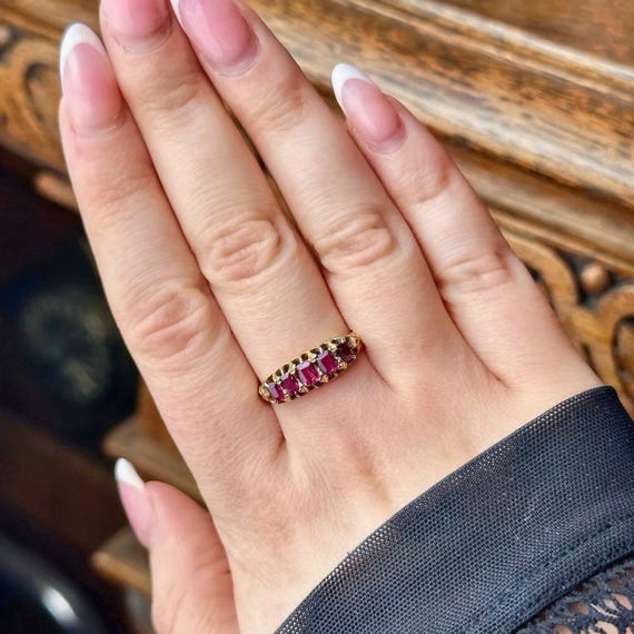 Antique Victorian Ruby Five Stone Ring 0.90ct Tot… - image 7