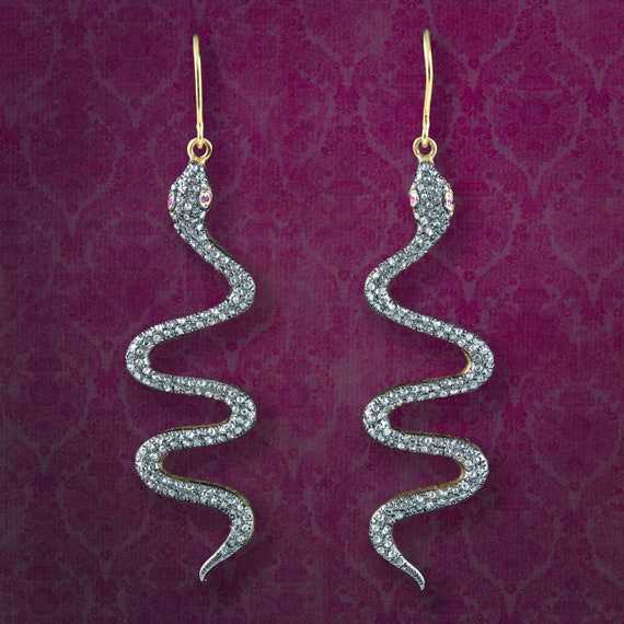 Diamond Snake Drop Earrings 18ct Gold Silver