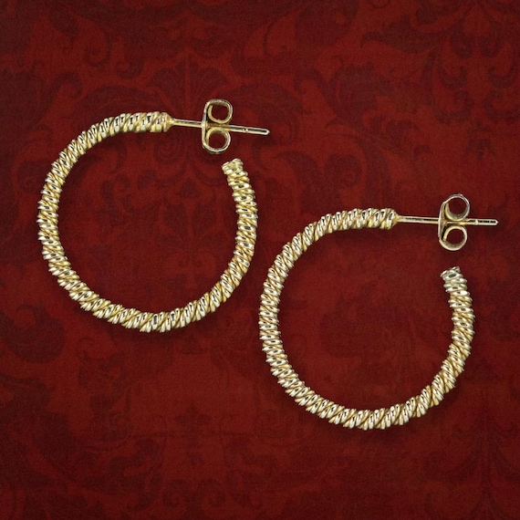 Vintage Rope Hoop Earrings 9ct Gold