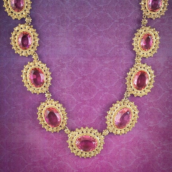 Antique Victorian Cannetille Pink Paste Collar Necklace Circa 1860