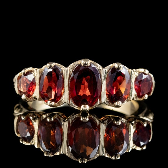 Garnet Five Stone Ring 9ct Gold Ring - image 2