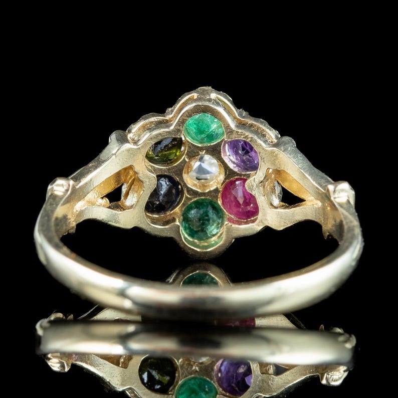 Victorian Style Acrostic Gemstone Cluster Ring Spells Dearest 9ct Gold image 4