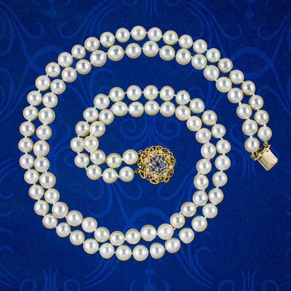 Double Strand Pearl Necklace with Diamond Clasp in 1 #514422 – Beladora