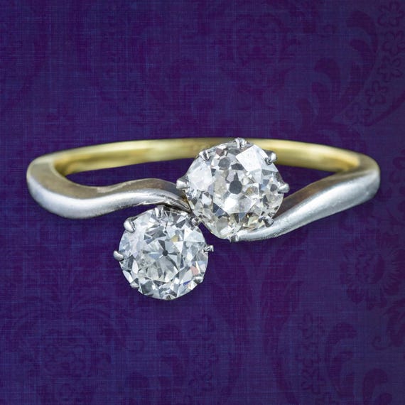 Antique Edwardian Diamond Toi Et Moi Twist Ring 1.3ct Total