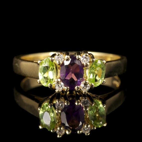 Suffragette Amethyst Peridot Diamond Ring