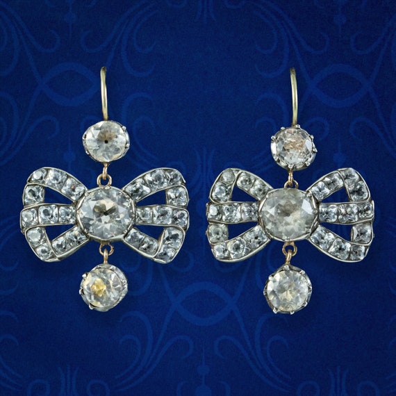 Edwardian Style Paste Bow Earrings Silver Gold Wires