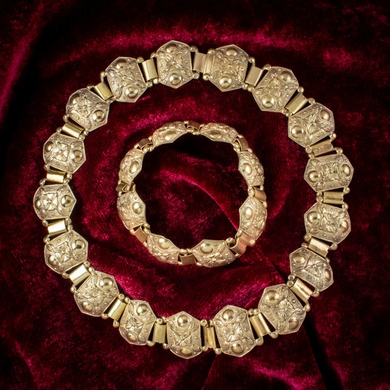 Antique Victorian Collar And Bracelet Set Silver … - image 7