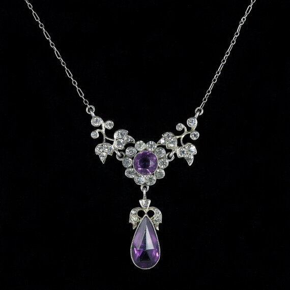 Antique Victorian Amethyst Paste Necklace Silver C