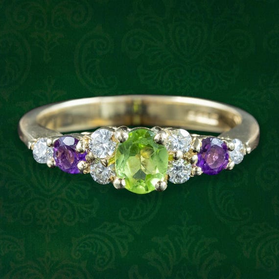 Edwardian Suffragette Style Ring Peridot Amethyst Diamond