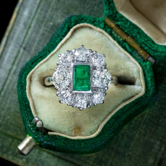 Antique Edwardian Emerald Diamond Cluster Ring 0.… - image 9