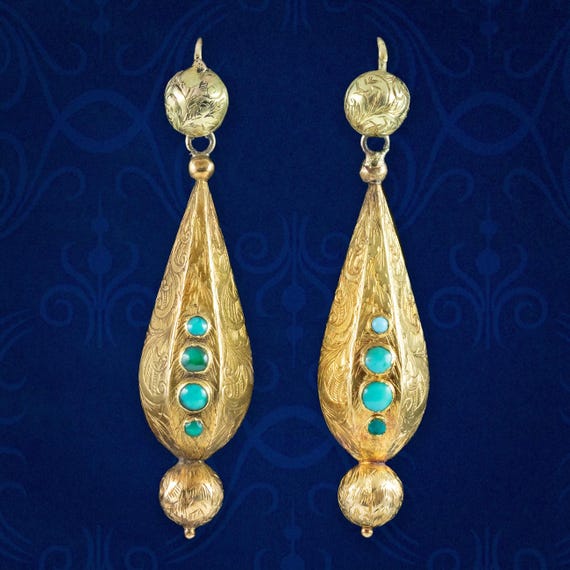 Antique Victorian Turquoise Drop Earrings 15ct Gold