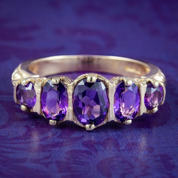 Victorian Style Amethyst Five Stone Ring 2.5ct Total