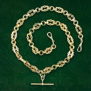 Victorian Style Albert Chain Necklace Silver 18ct Gold Gilt