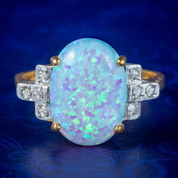 Art Deco Style Opal Cz Ring