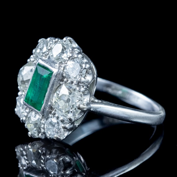 Antique Edwardian Emerald Diamond Cluster Ring 0.… - image 3