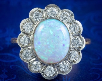 Edwardian Style Opal Cz Daisy Cluster Ring 5.5ct Opal