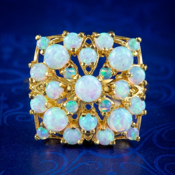 Opal Cluster Ring 18ct Gold On Silver