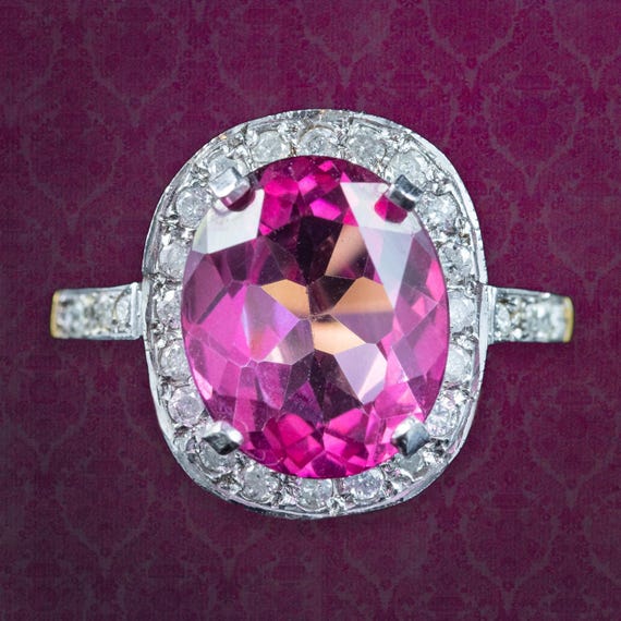 Edwardian Style Pink Topaz CZ Cocktail Ring 5ct Topaz