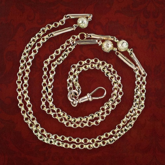 Antique Victorian Long Guard Chain 9ct Gold