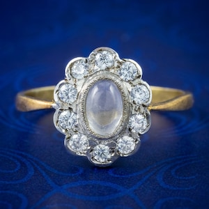 Edwardian Style Moonstone CZ Daisy Cluster Ring