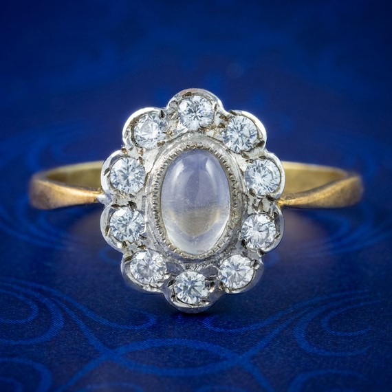 Edwardian Style Moonstone CZ Daisy Cluster Ring