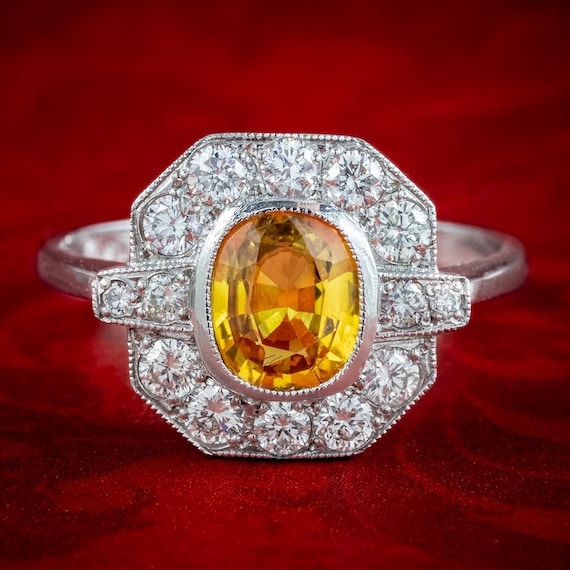 Victorian Style Yellow Sapphire Diamond Cluster Ring 0.80ct Sapphire