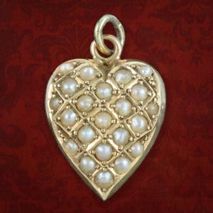Antique Victorian Pearl Heart Charm Pendant 15ct Gold