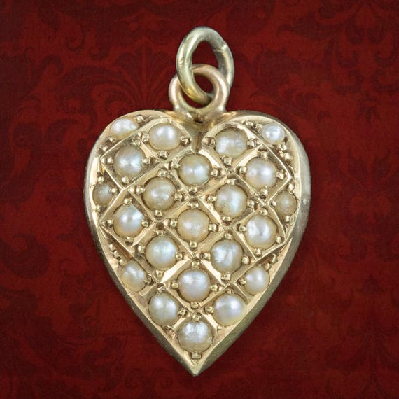 Antique Victorian Pearl Heart Charm Pendant 15ct Gold