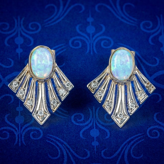 Opal Diamond Fan Earrings 9ct Gold