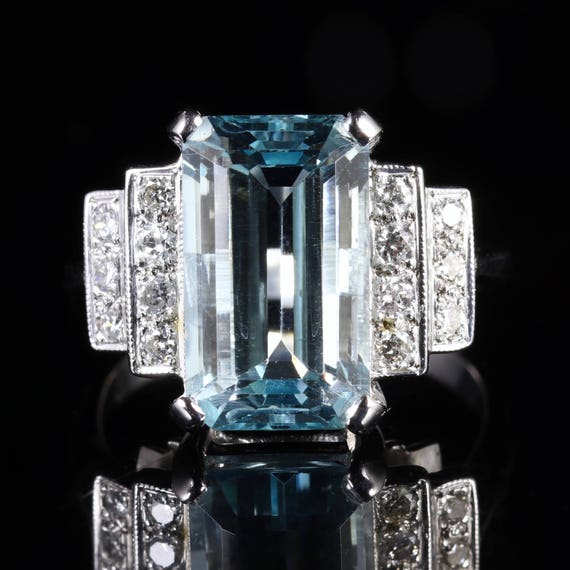 Aquamarine Diamond Engagement Ring 18ct Gold 6ct A