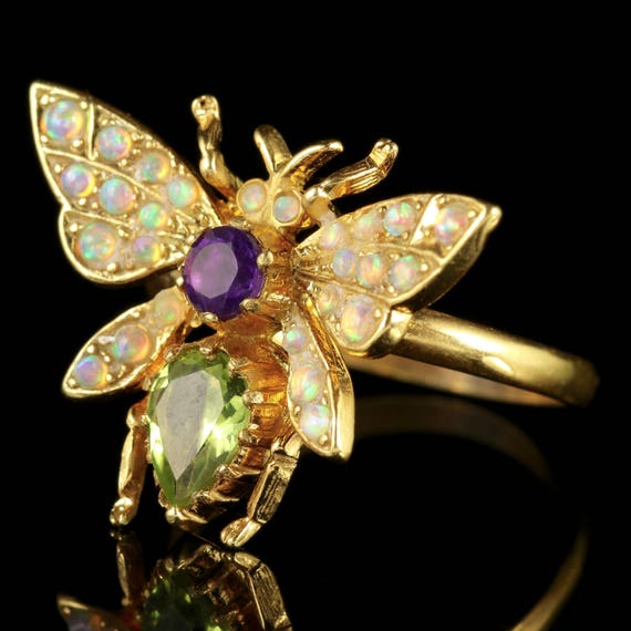 Suffragette Bee Ring Opal Amethyst Peridot - image 3