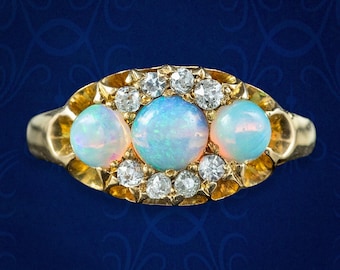 Antique Victorian Opal Diamond Cluster Ring 0.70ct Opal