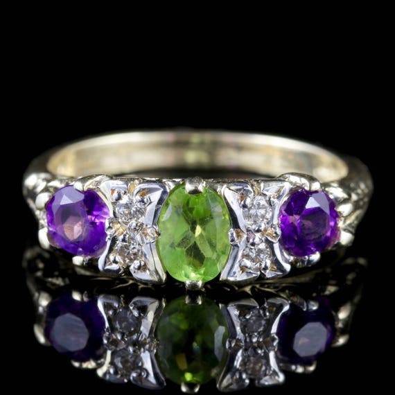 Suffragette Gold Amethyst Periodt Diamond Ring