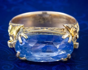 Antique Victorian French Ceylon Sapphire Ring 19.16ct Sapphire With Cert