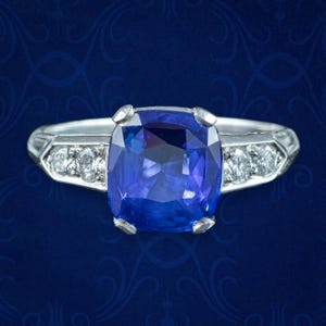 Pierścionek z diamentami w stylu Art Deco z szafirem 2,32 ct Naturalny szafir z certyfikatem