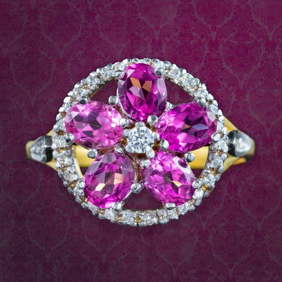 Victorian Style Pink Topaz CZ Flower Cluster Ring