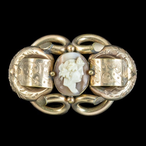 Antique Victorian Cameo Brooch Pinchbeck Gold Gilt - image 2