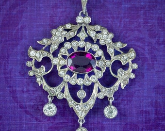 Antique Edwardian Art Nouveau Purple Paste Pendant Silver