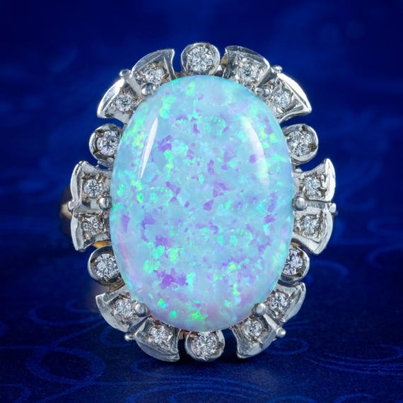 Edwardian Style Opal CZ Cocktail Ring