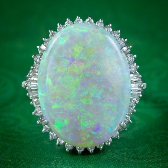 Vintage Opal Diamond Cocktail Ring 8.74ct Natural Opal