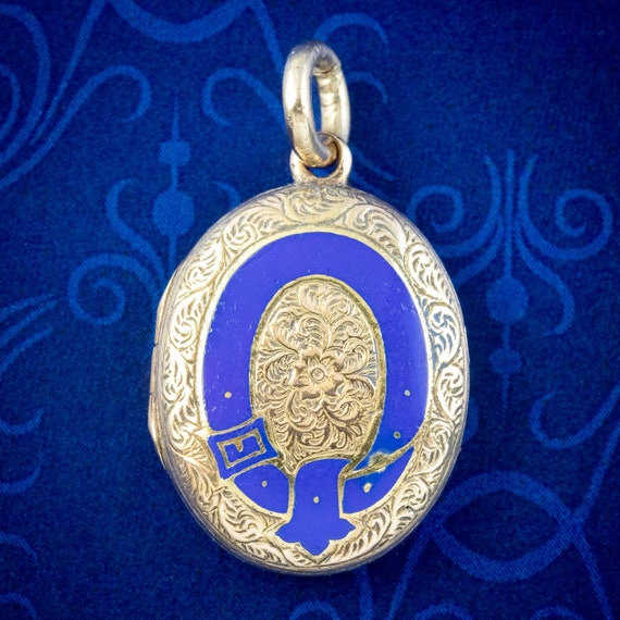 Antique Victorian Mourning Locket 9ct Gold Enamel Buckle