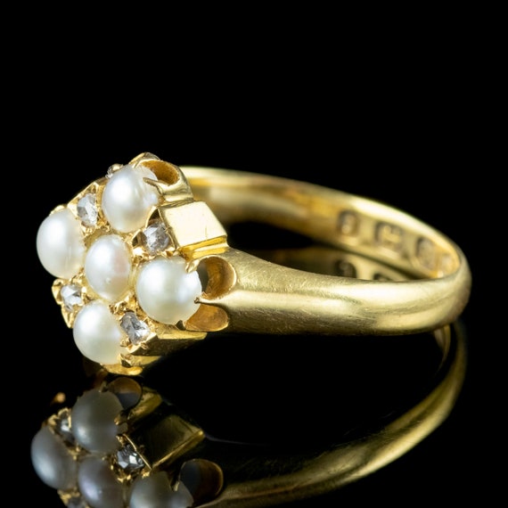 Antique Victorian Pearl Diamond Cluster Ring Date… - image 3