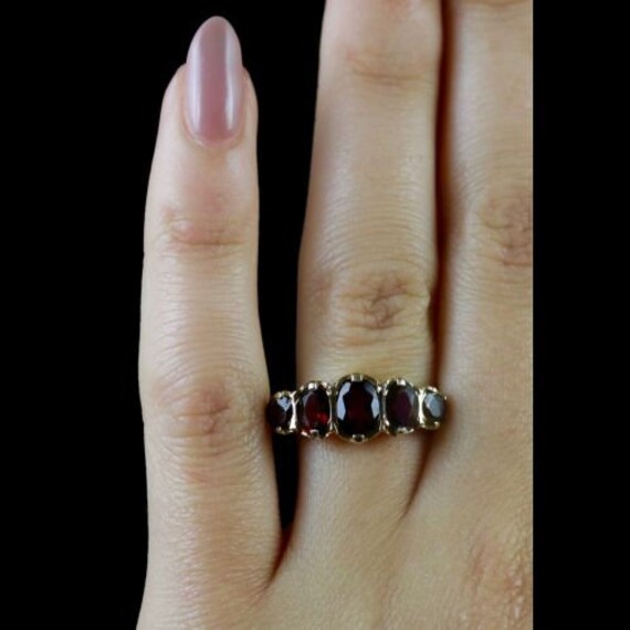 Garnet Five Stone Ring 9ct Gold Ring - image 6